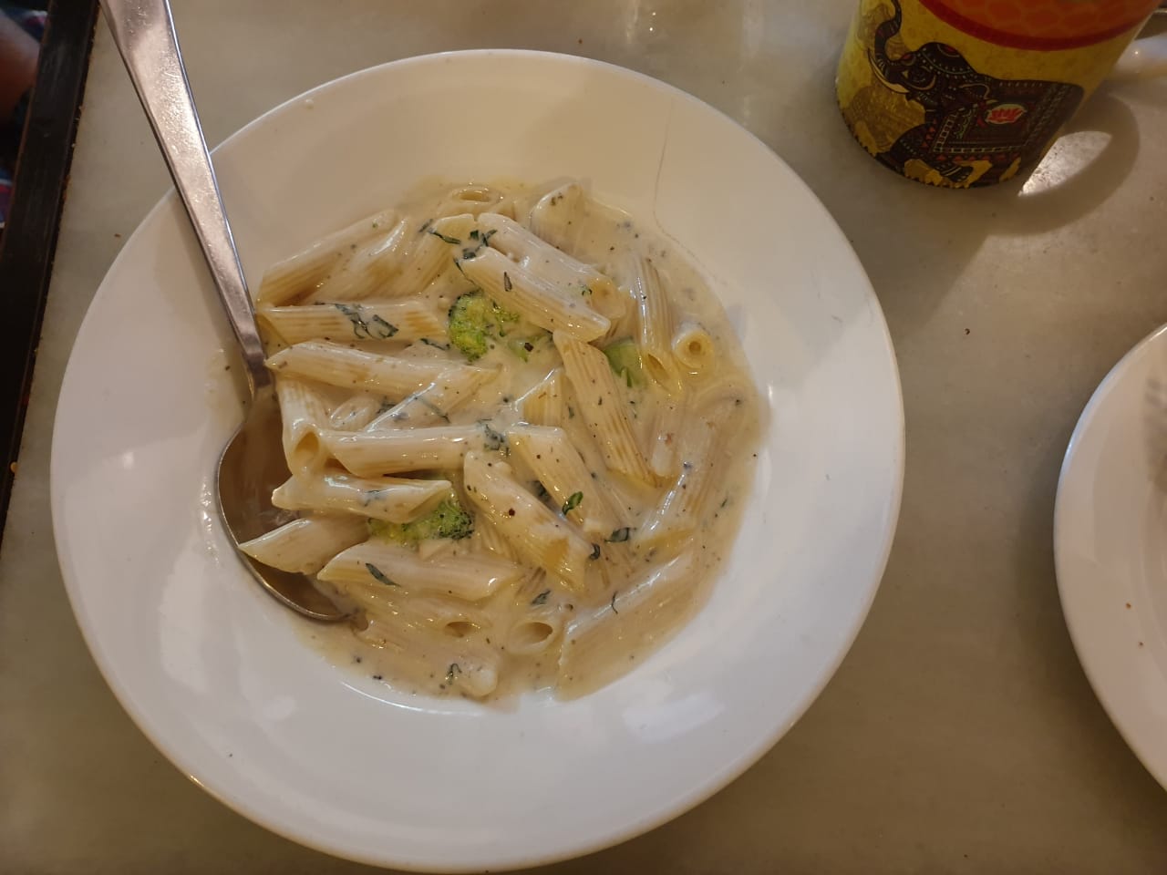 Penne with sundried tomatoes and broccoli in garlic cream